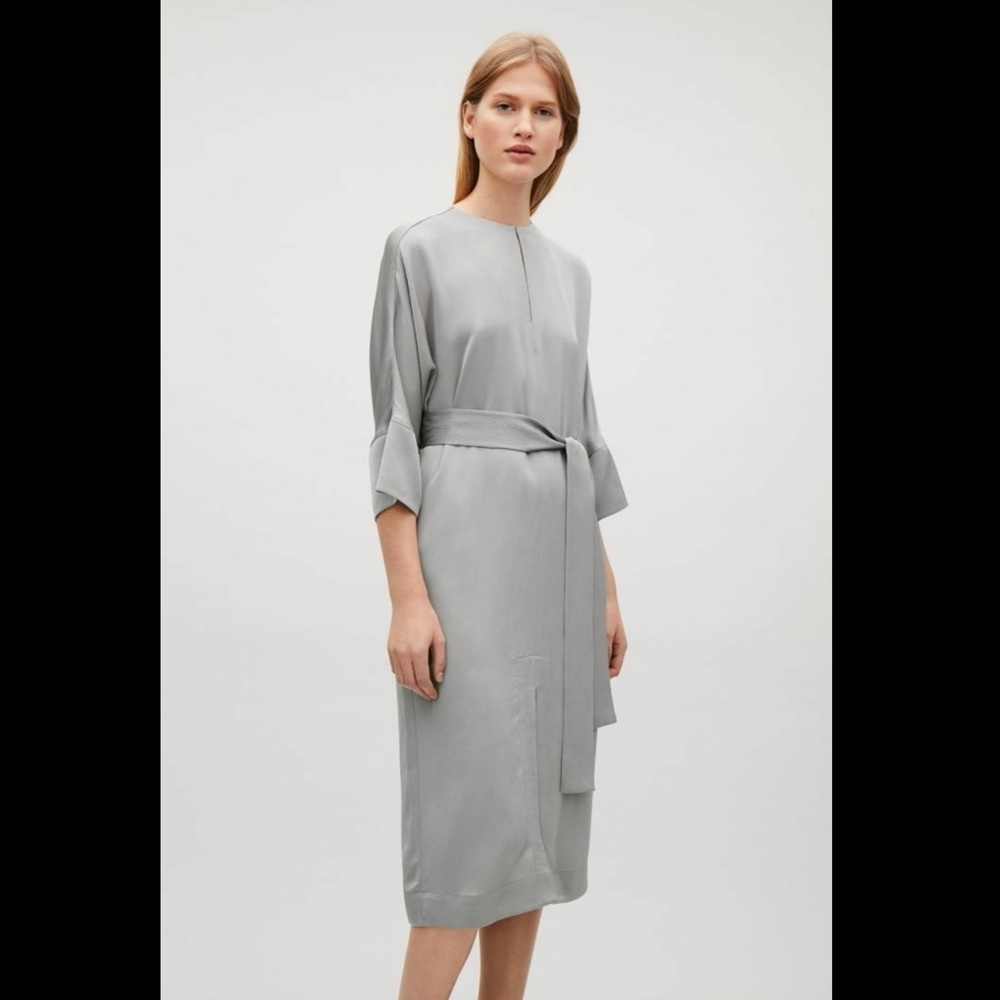 COS Silver Viscose Belted Kimono Sleeve